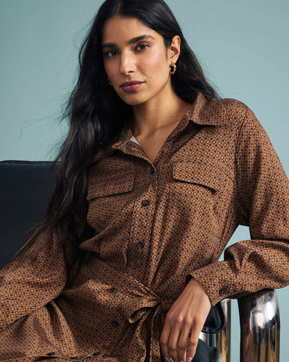 Universal Standard Cooling Stretch Cupro Savannah Dress - Brown Hacienda Print