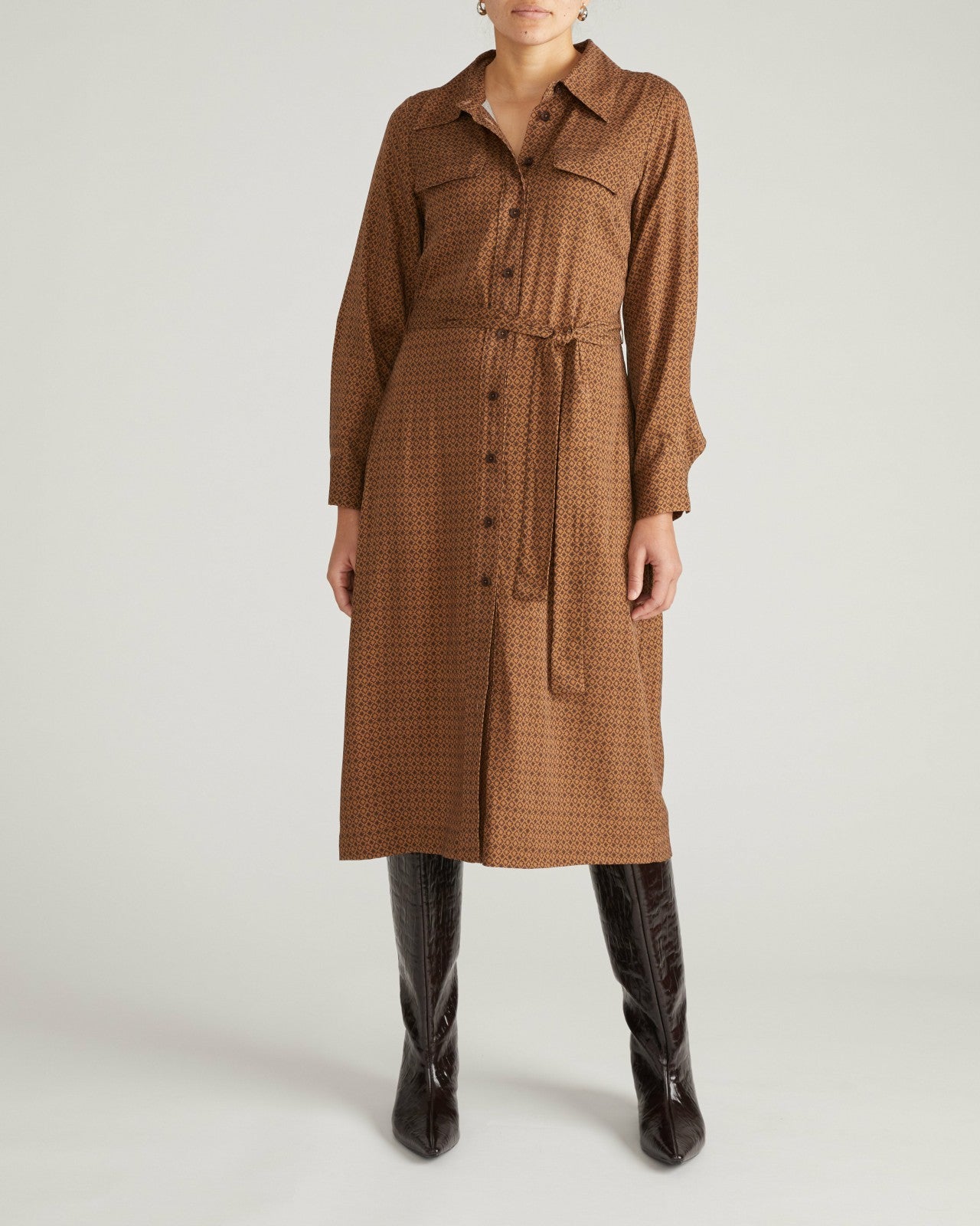 Universal Standard Cooling Stretch Cupro Savannah Dress - Brown Hacienda Print