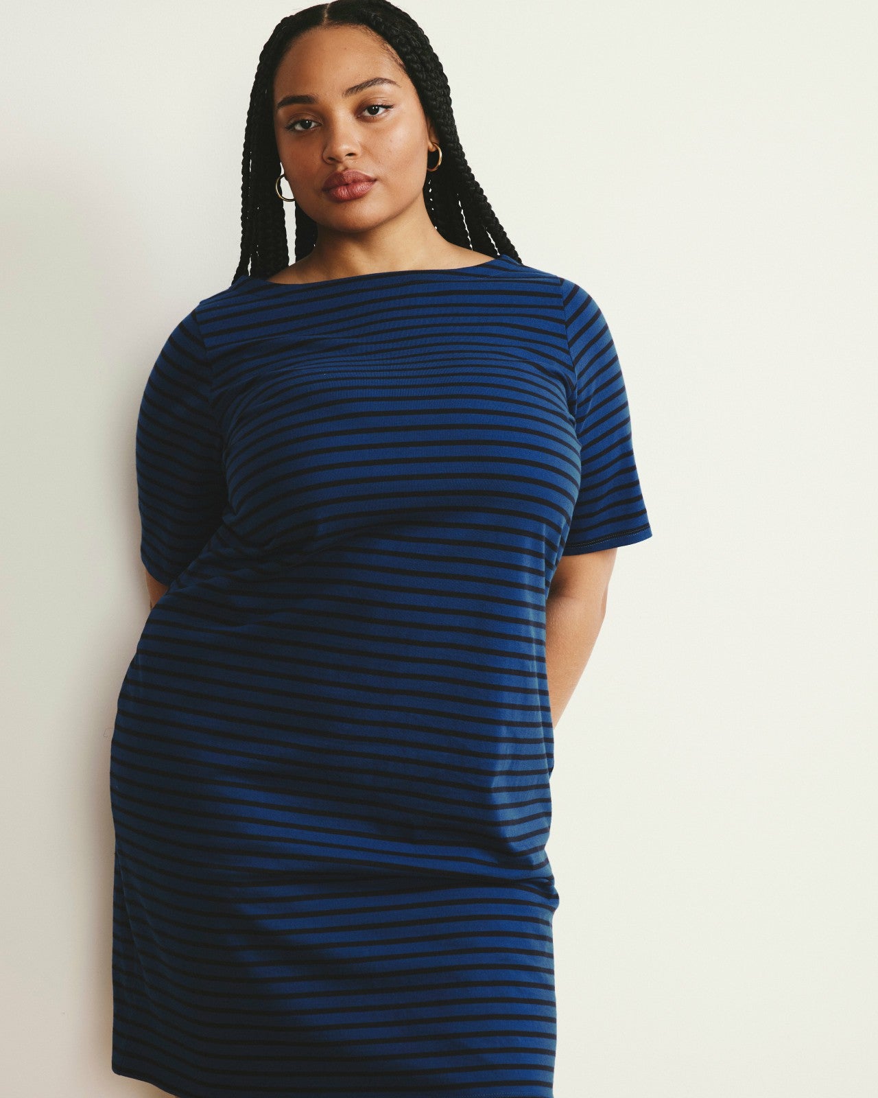 Universal Standard Belle Breton Stripe Jersey Dress - Deep Teal/Black Stripe