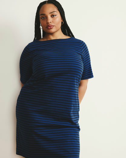 Universal Standard Belle Breton Stripe Jersey Dress - Deep Teal/Black Stripe