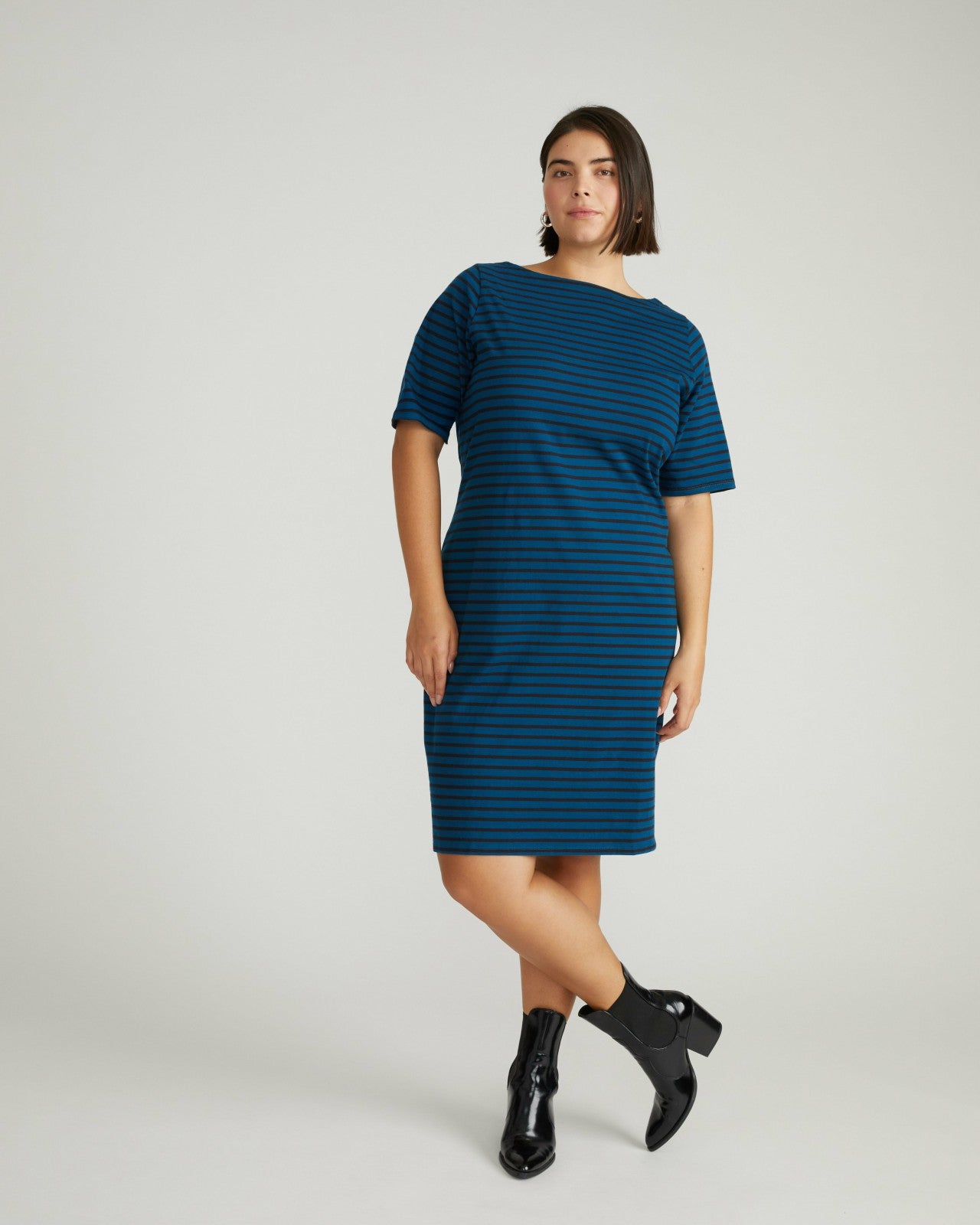 Universal Standard Belle Breton Stripe Jersey Dress - Deep Teal/Black Stripe