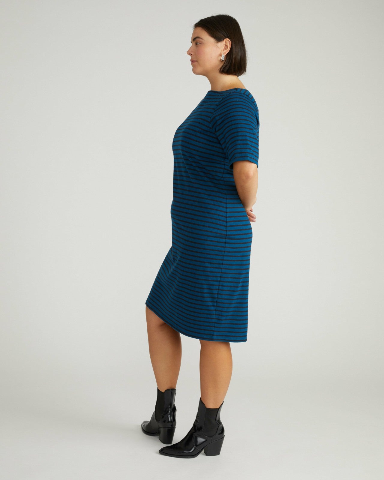 Universal Standard Belle Breton Stripe Jersey Dress - Deep Teal/Black Stripe