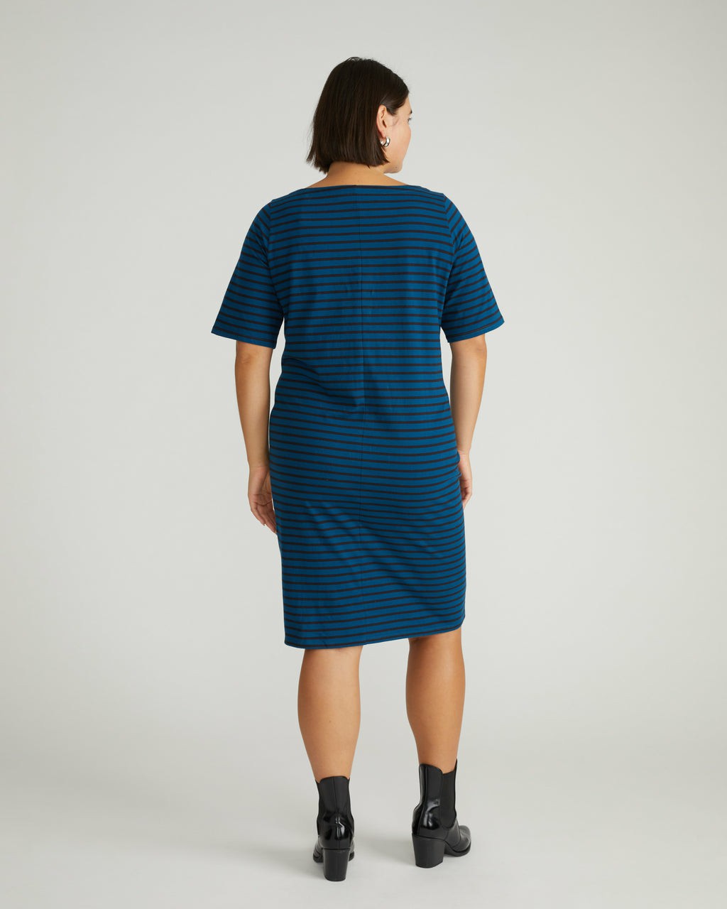 Universal Standard Belle Breton Stripe Jersey Dress - Deep Teal/Black Stripe