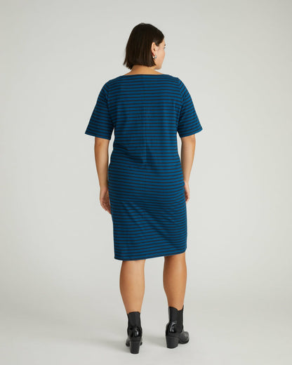 Universal Standard Belle Breton Stripe Jersey Dress - Deep Teal/Black Stripe