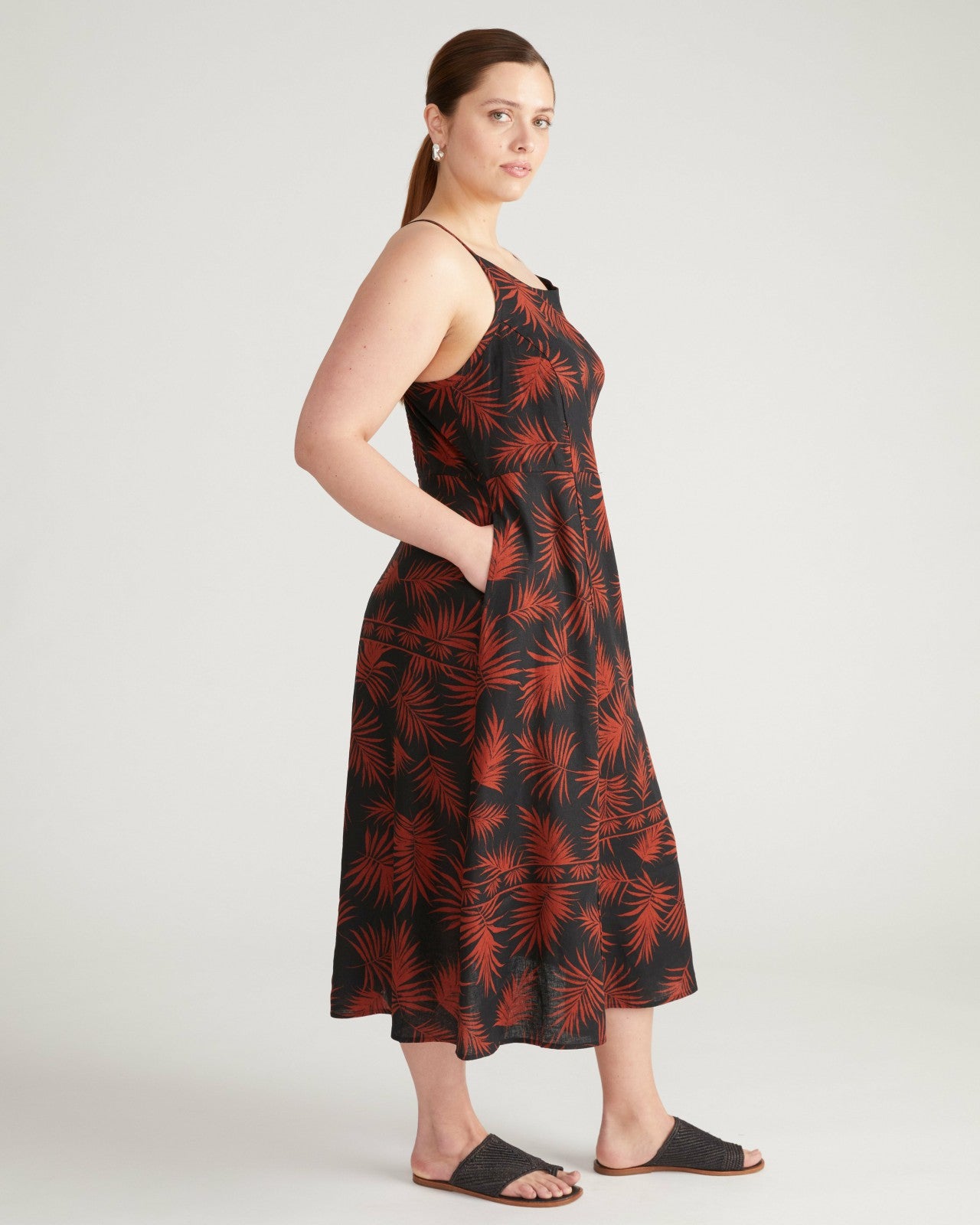 Universal Standard Kuki Linen Blend Midi Dress - Bohem Print
