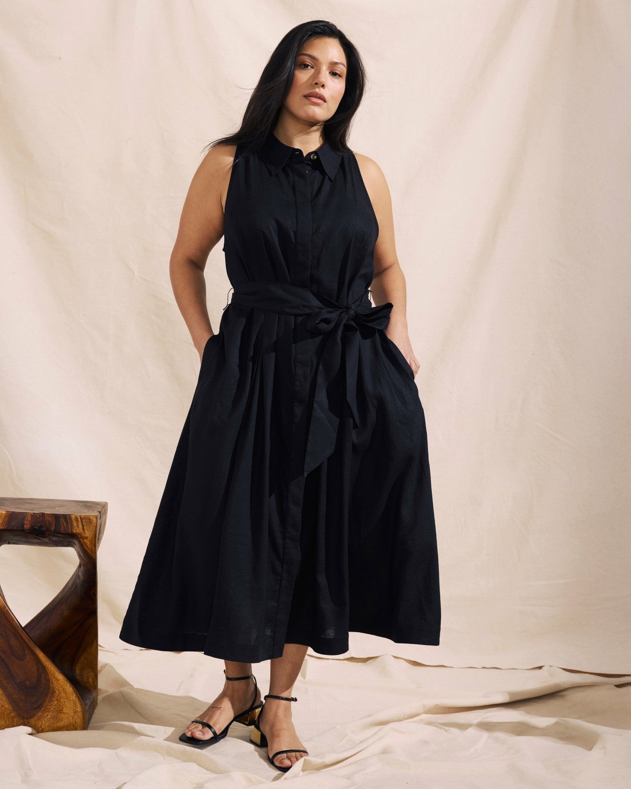 Universal Standard Adelaide Linen Blend Shirtdress - Black
