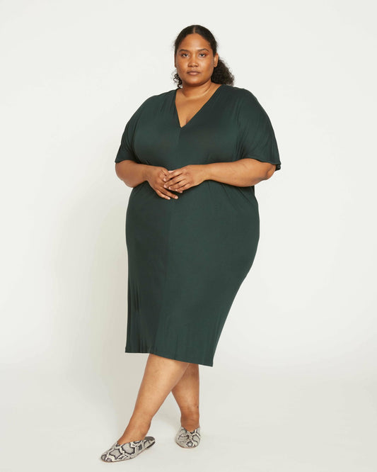 Universal Standard Teresa Liquid Jersey V-Neck Dress - Forest Green