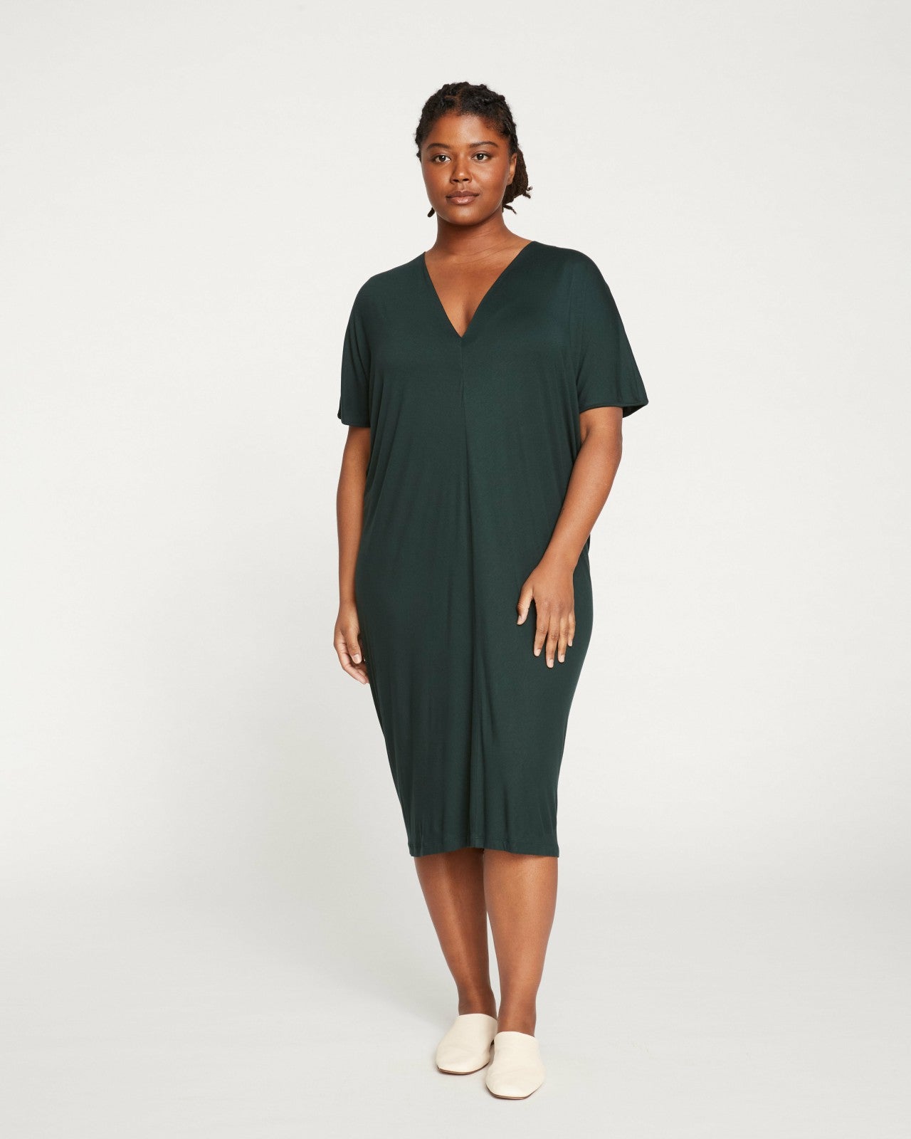 Universal Standard Teresa Liquid Jersey V-Neck Dress - Forest Green