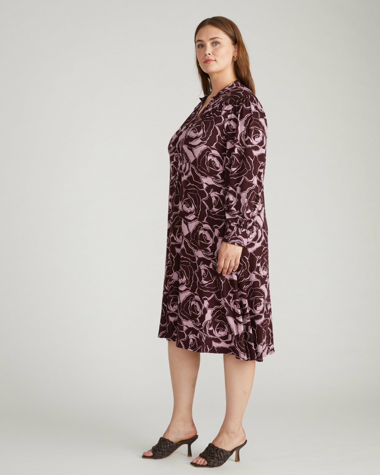Universal Standard Gramercy Liquid Jersey Dress - Rose Print in Black Cherry