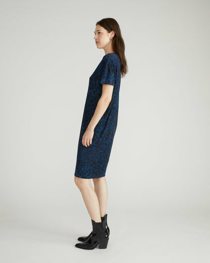 Universal Standard Teresa Liquid Jersey V-Neck Dress - Deep Teal Animal Print