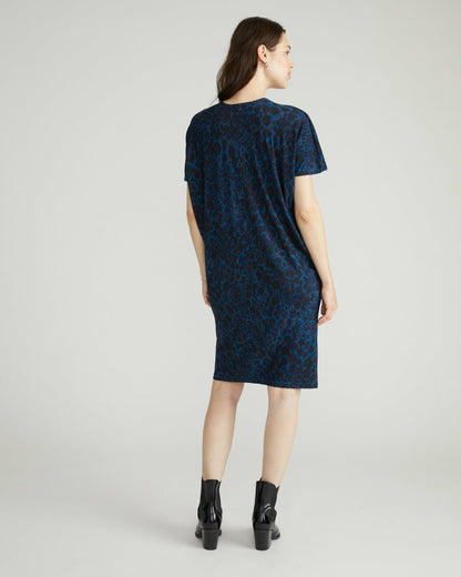 Universal Standard Teresa Liquid Jersey V-Neck Dress - Deep Teal Animal Print