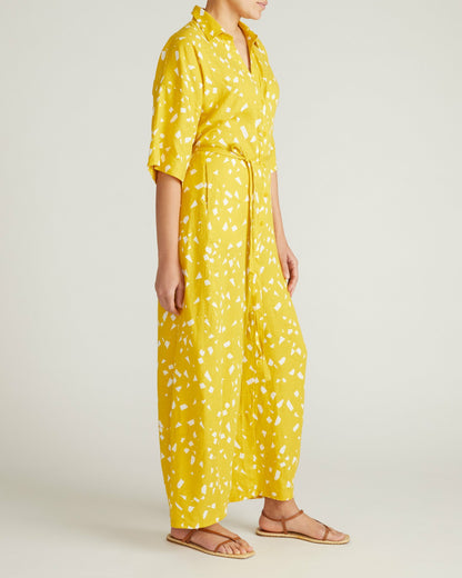 Universal Standard Maggie Barrel Leg Linen Blend Jumpsuit - Yellow Confetti Print