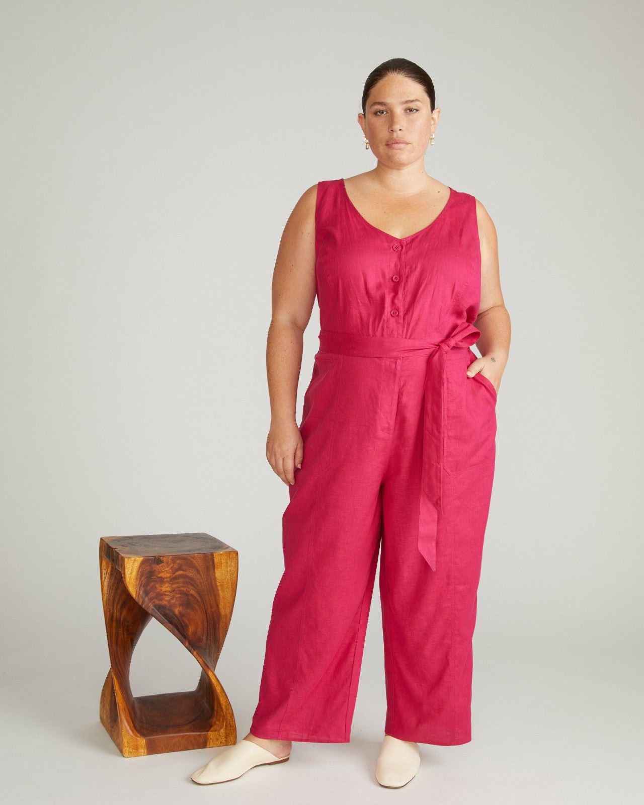 Universal Standard Matilda Linen Blend Jumpsuit - Cerise