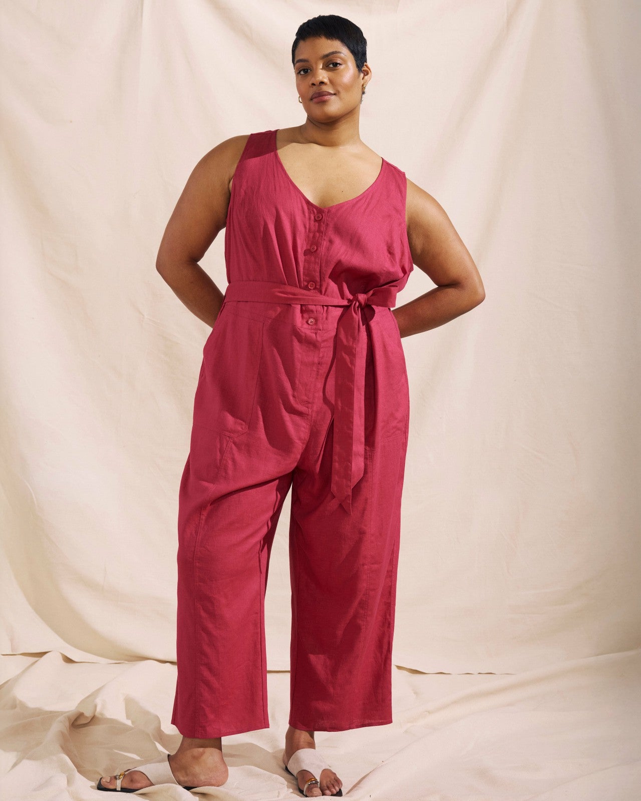 Universal Standard Matilda Linen Blend Jumpsuit - Cerise