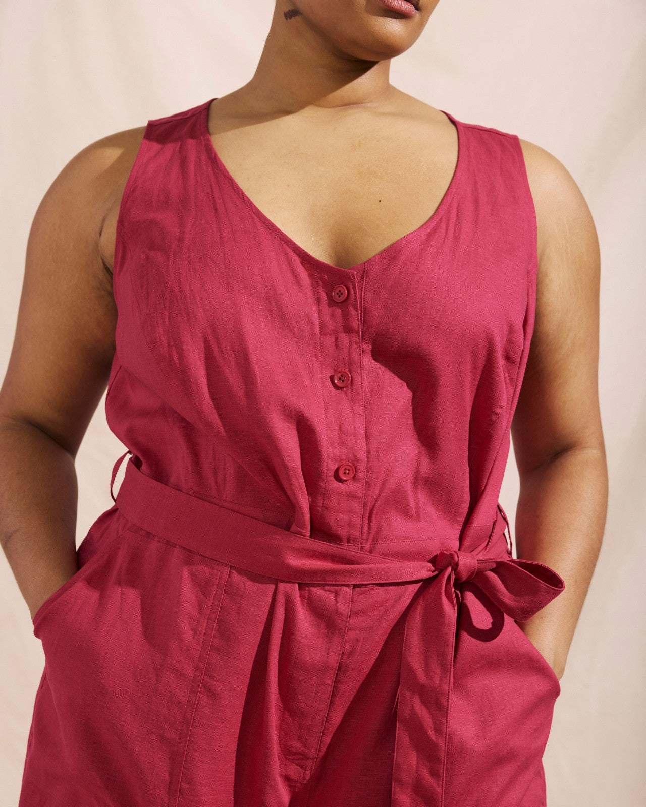 Universal Standard Matilda Linen Blend Jumpsuit - Cerise