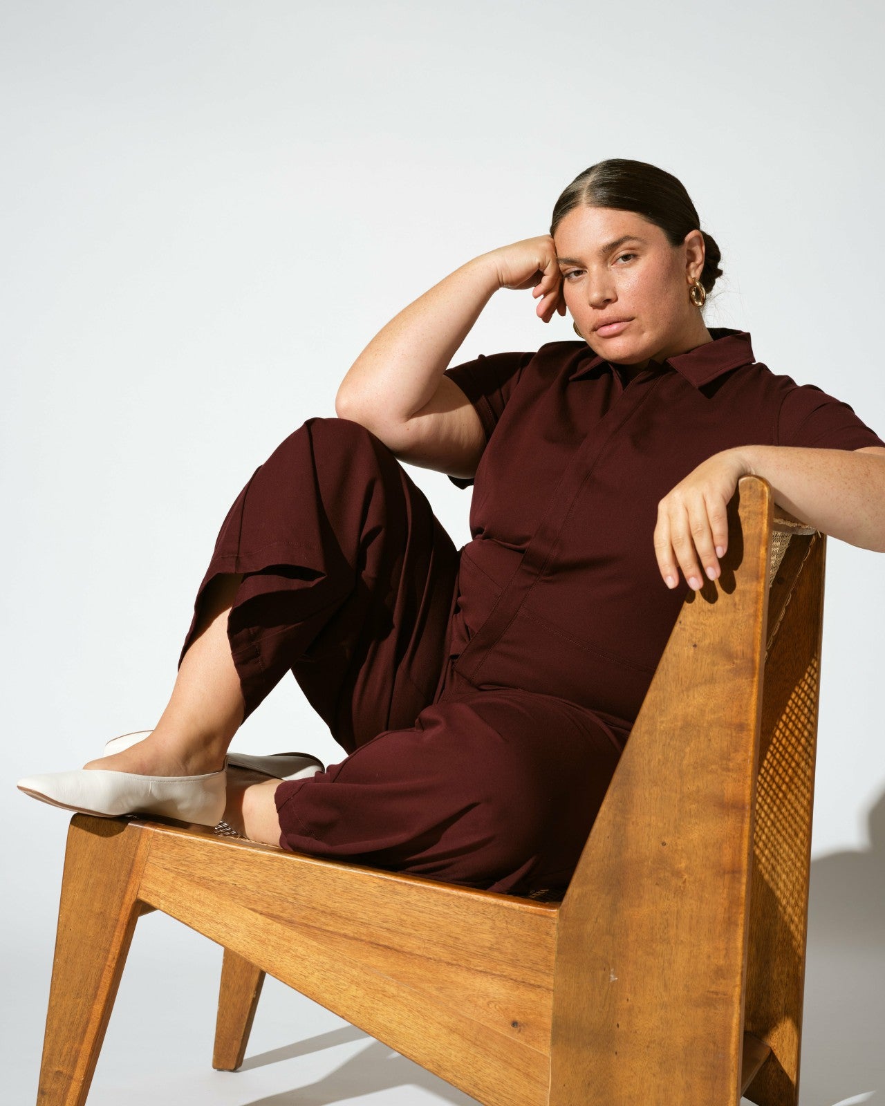 Universal Standard Kate Stretch Cotton Twill Jumpsuit - Black Cherry