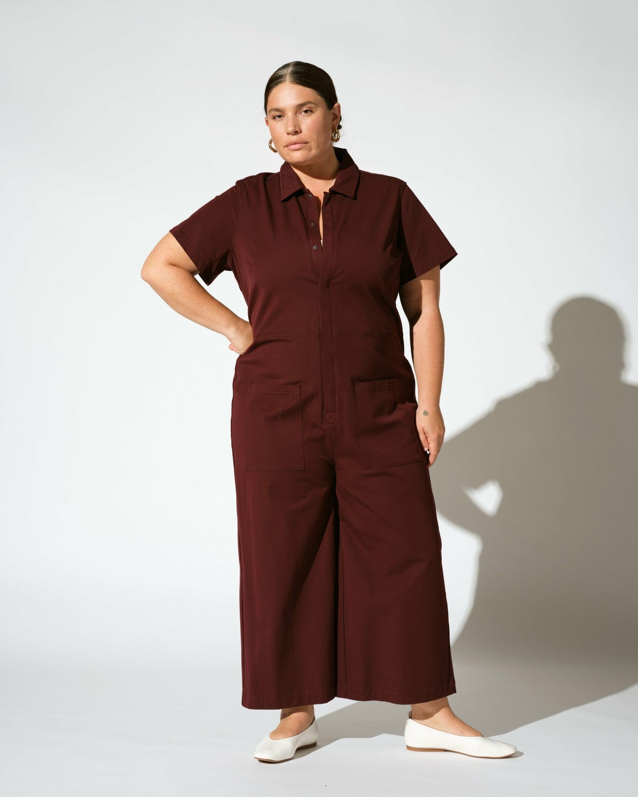 Universal Standard Kate Stretch Cotton Twill Jumpsuit - Black Cherry