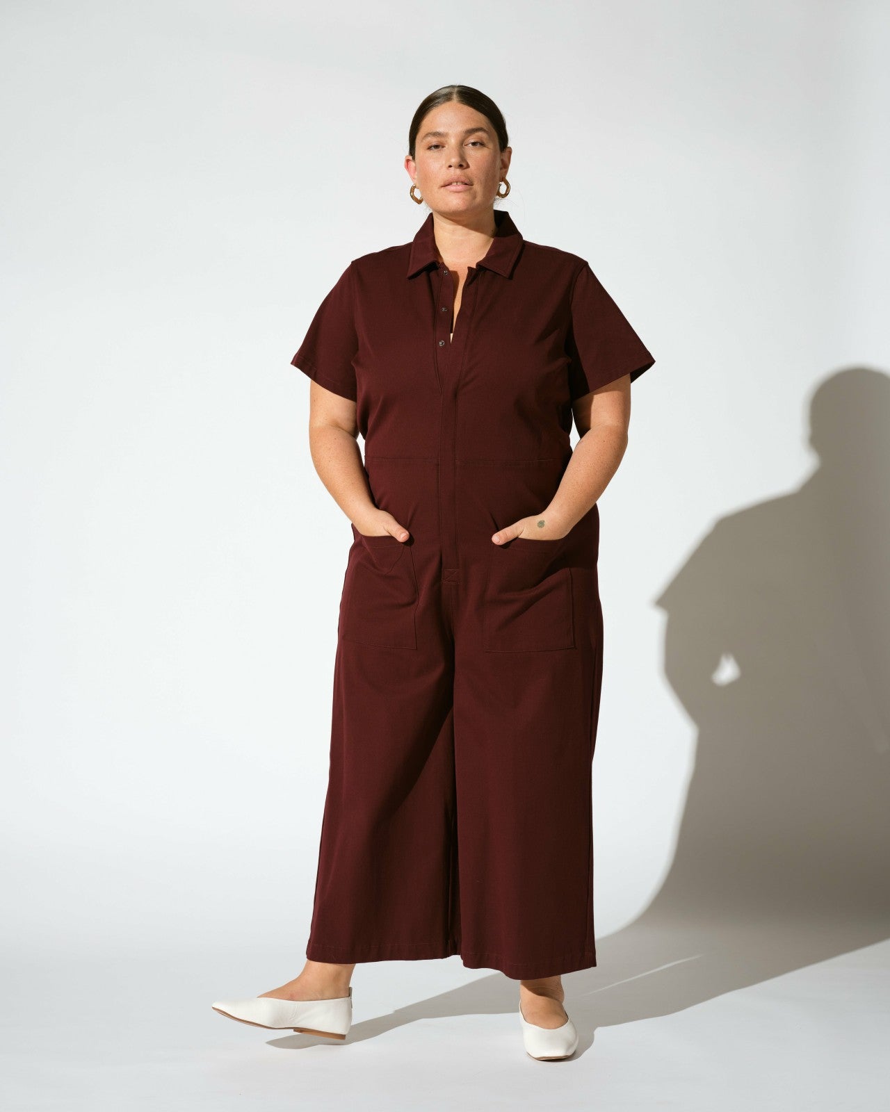 Universal Standard Kate Stretch Cotton Twill Jumpsuit - Black Cherry