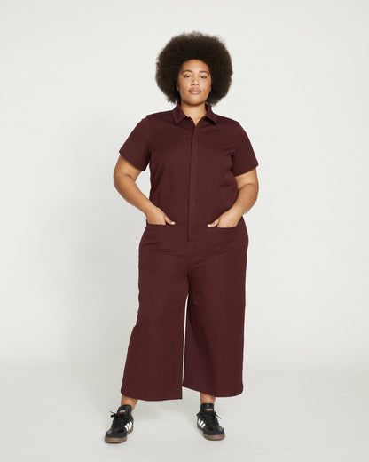 Universal Standard Kate Stretch Cotton Twill Jumpsuit - Black Cherry