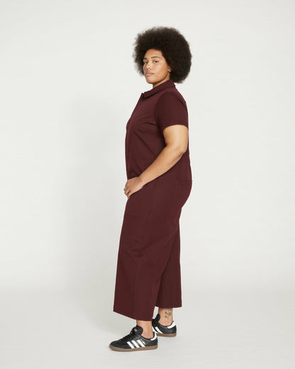 Universal Standard Kate Stretch Cotton Twill Jumpsuit - Black Cherry
