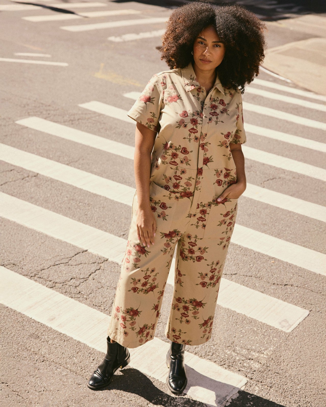 Universal Standard Kate Stretch Cotton Twill Jumpsuit - Wild Flower Bouquet Print