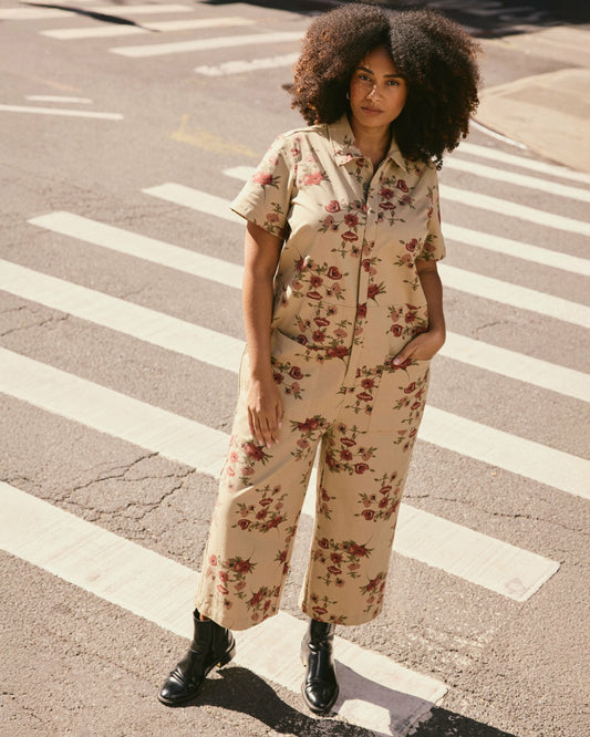 Universal Standard Kate Stretch Cotton Twill Jumpsuit - Wild Flower Bouquet Print