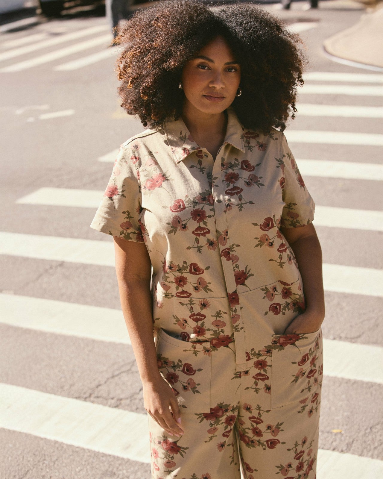 Universal Standard Kate Stretch Cotton Twill Jumpsuit - Wild Flower Bouquet Print