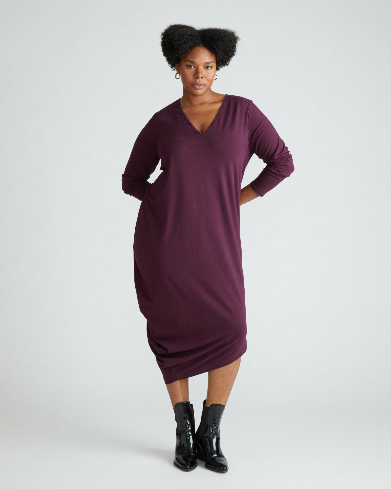Universal Standard Iconic Long Sleeve V-Neck Geneva Dress - Acai