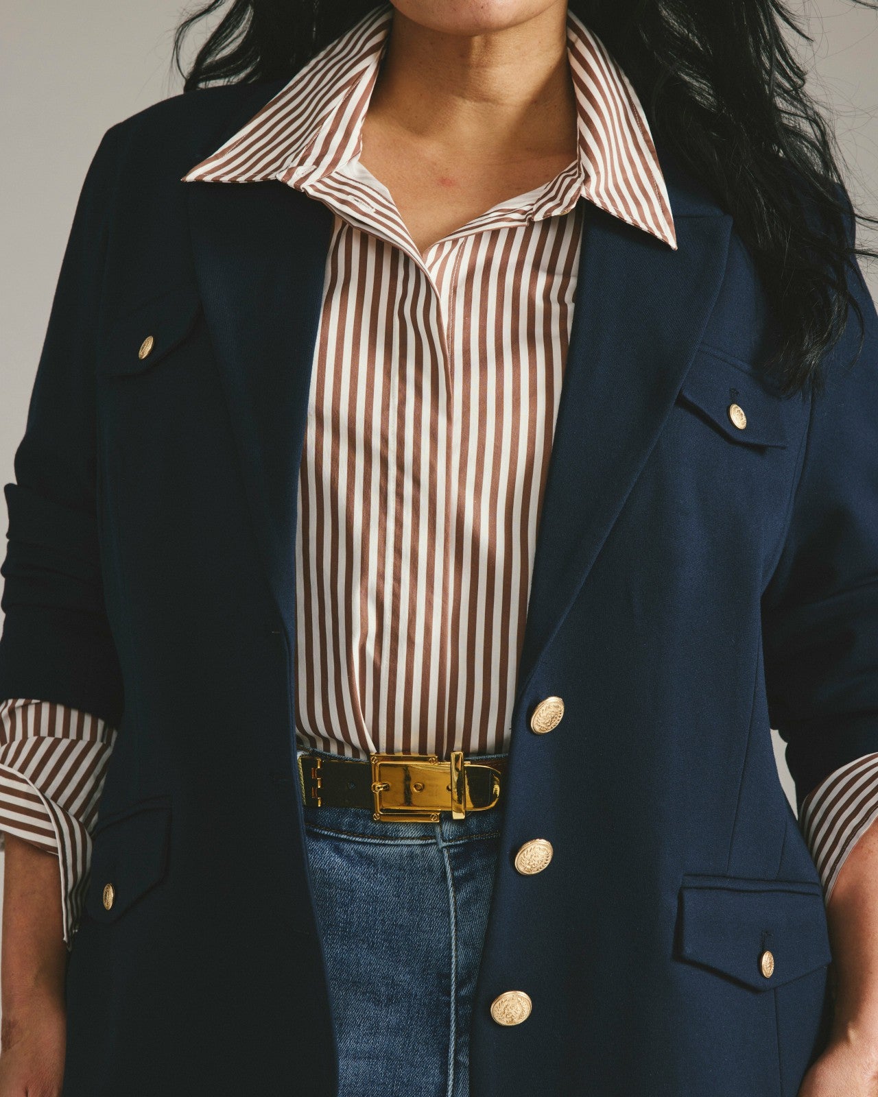 Universal Standard 4 Pocket Ponte Blazer - Navy with Gold Buttons