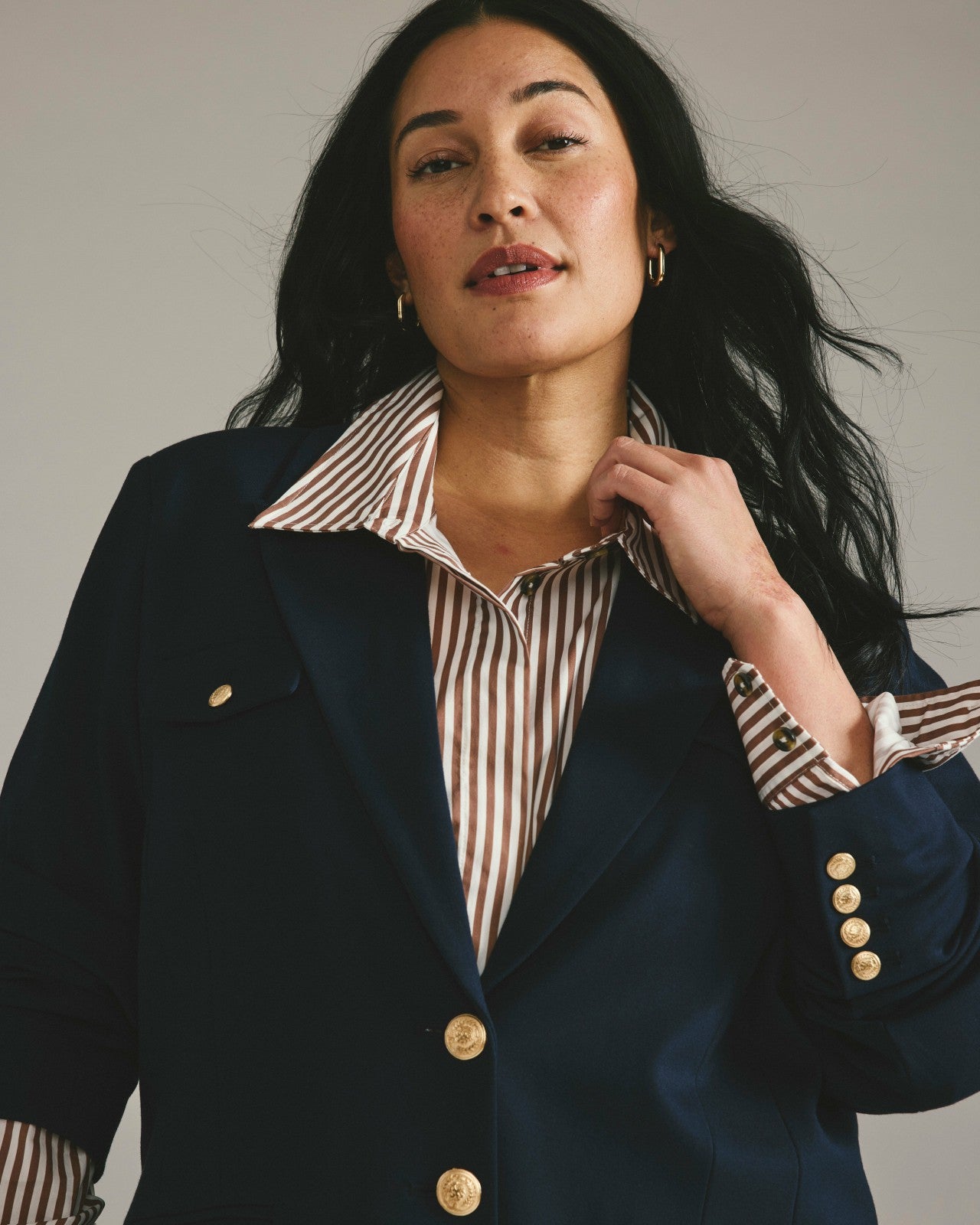 Universal Standard 4 Pocket Ponte Blazer - Navy with Gold Buttons