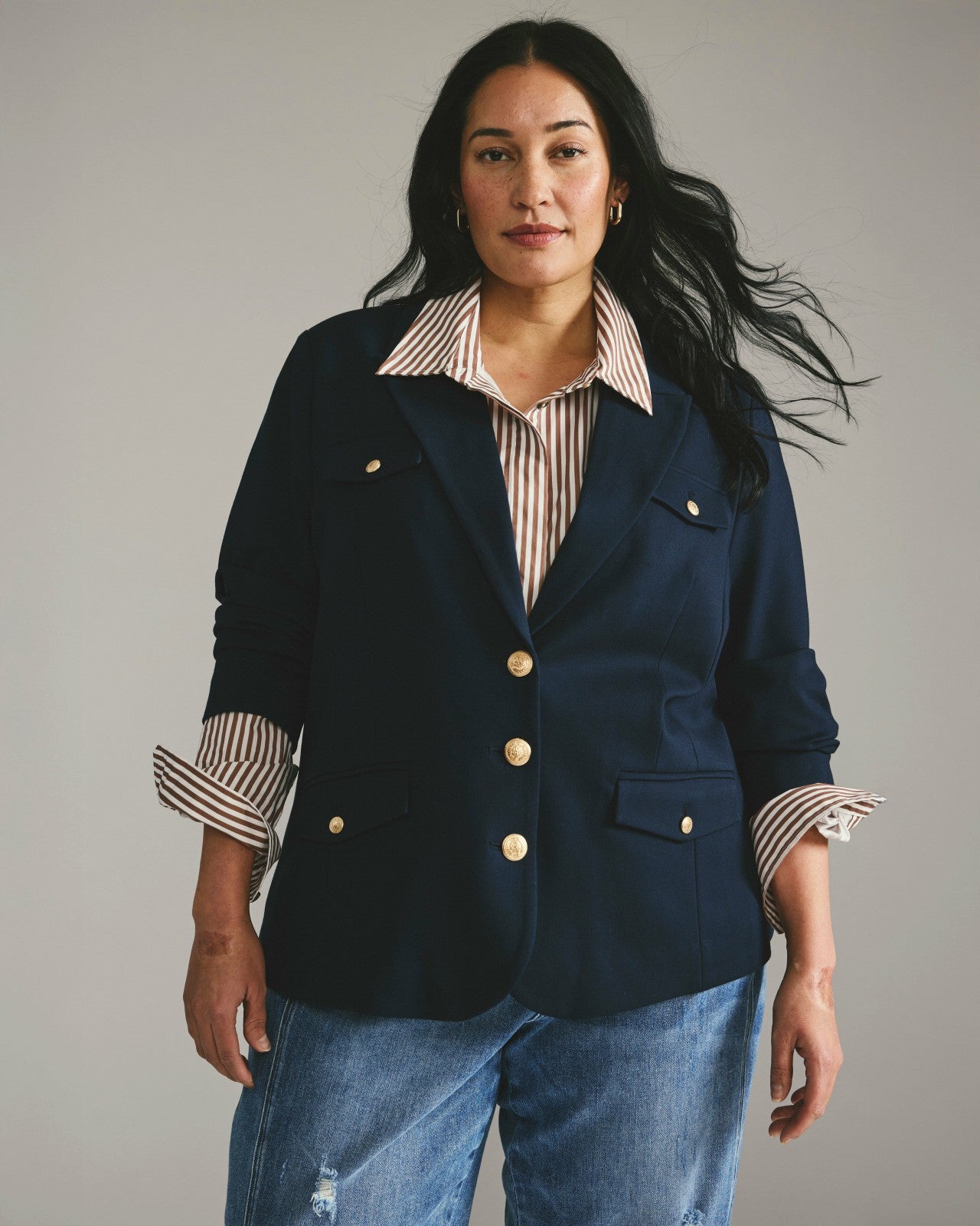 Universal Standard 4 Pocket Ponte Blazer - Navy with Gold Buttons