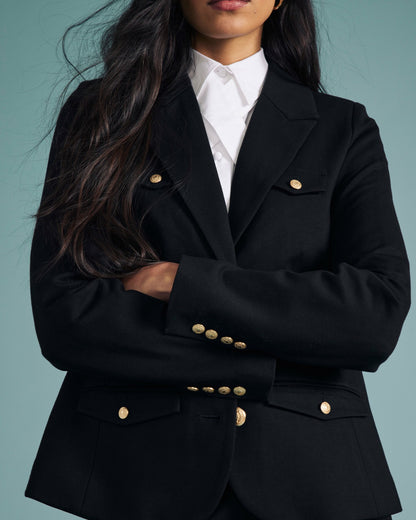 Universal Standard 4 Pocket Ponte Blazer - Black with Gold Buttons
