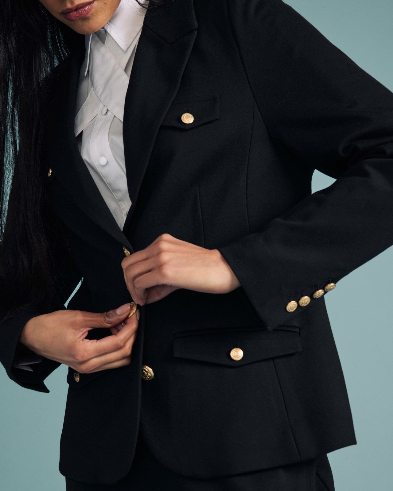 Universal Standard 4 Pocket Ponte Blazer - Black with Gold Buttons