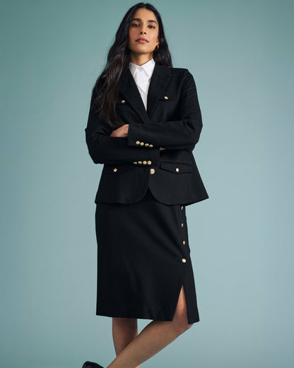 Universal Standard 4 Pocket Ponte Blazer - Black with Gold Buttons