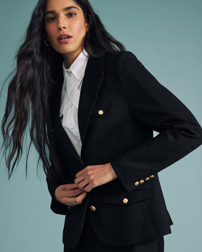 Universal Standard 4 Pocket Ponte Blazer - Black with Gold Buttons