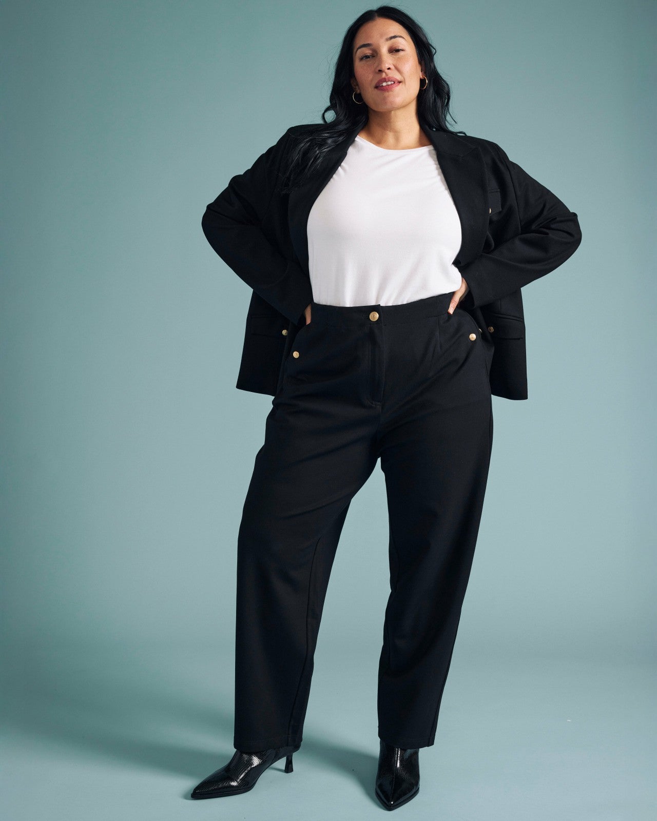 Universal Standard 4 Pocket Ponte Blazer - Black with Gold Buttons
