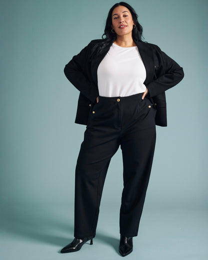 Universal Standard 4 Pocket Ponte Blazer - Black with Gold Buttons