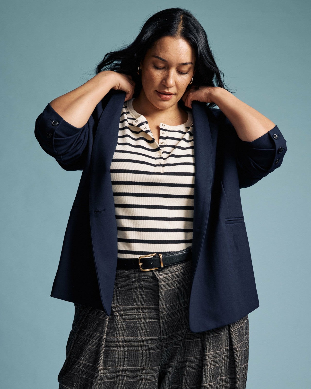 Universal Standard Lennox Collarless Ponte Blazer - Navy