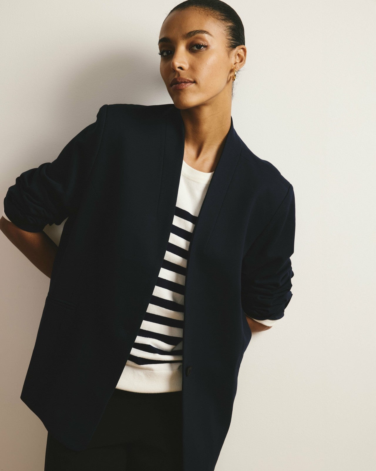 Universal Standard Lennox Collarless Ponte Blazer - Navy