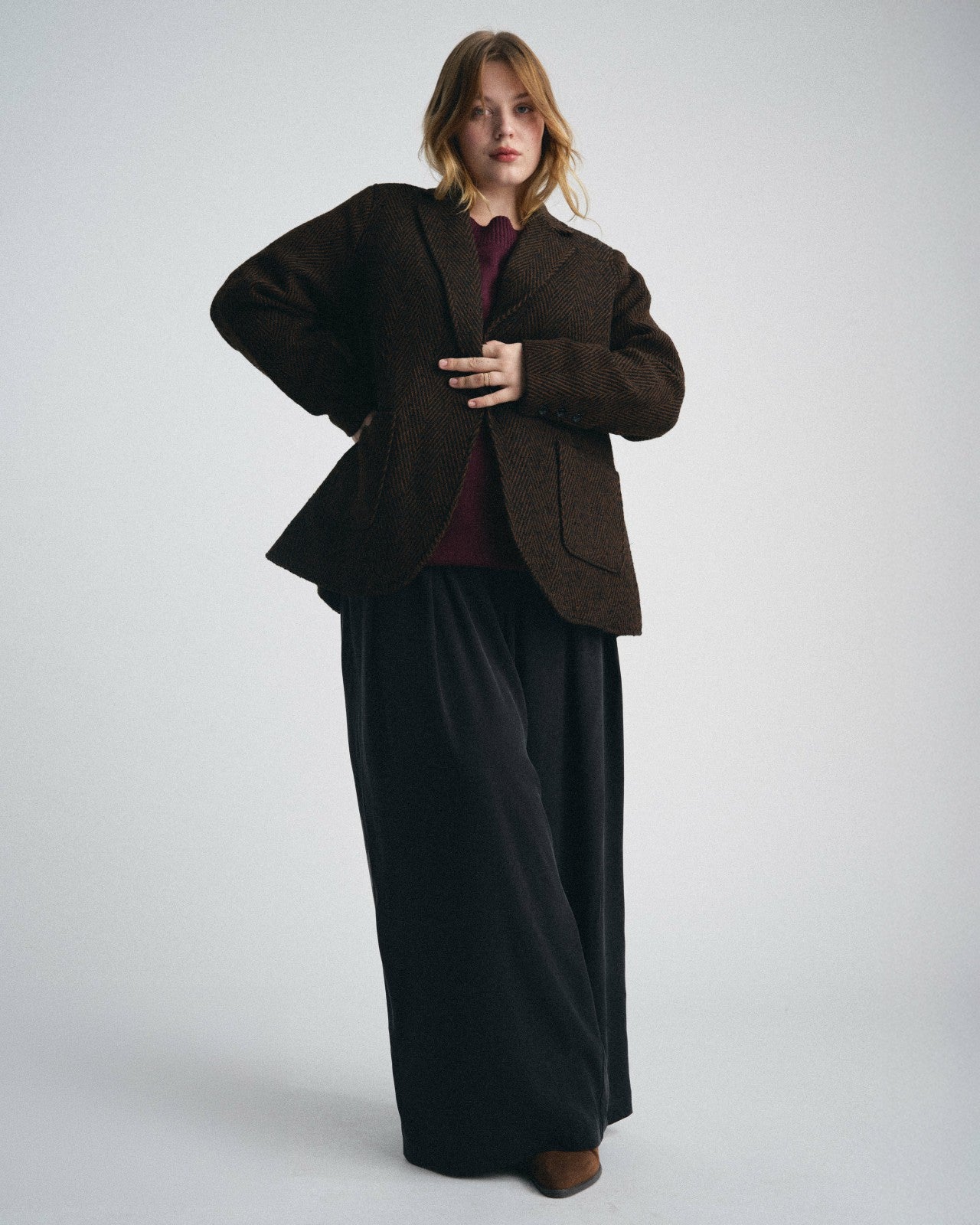 Universal Standard Kidjo Tailored Wool Jacket - Black/Brown Herringbone