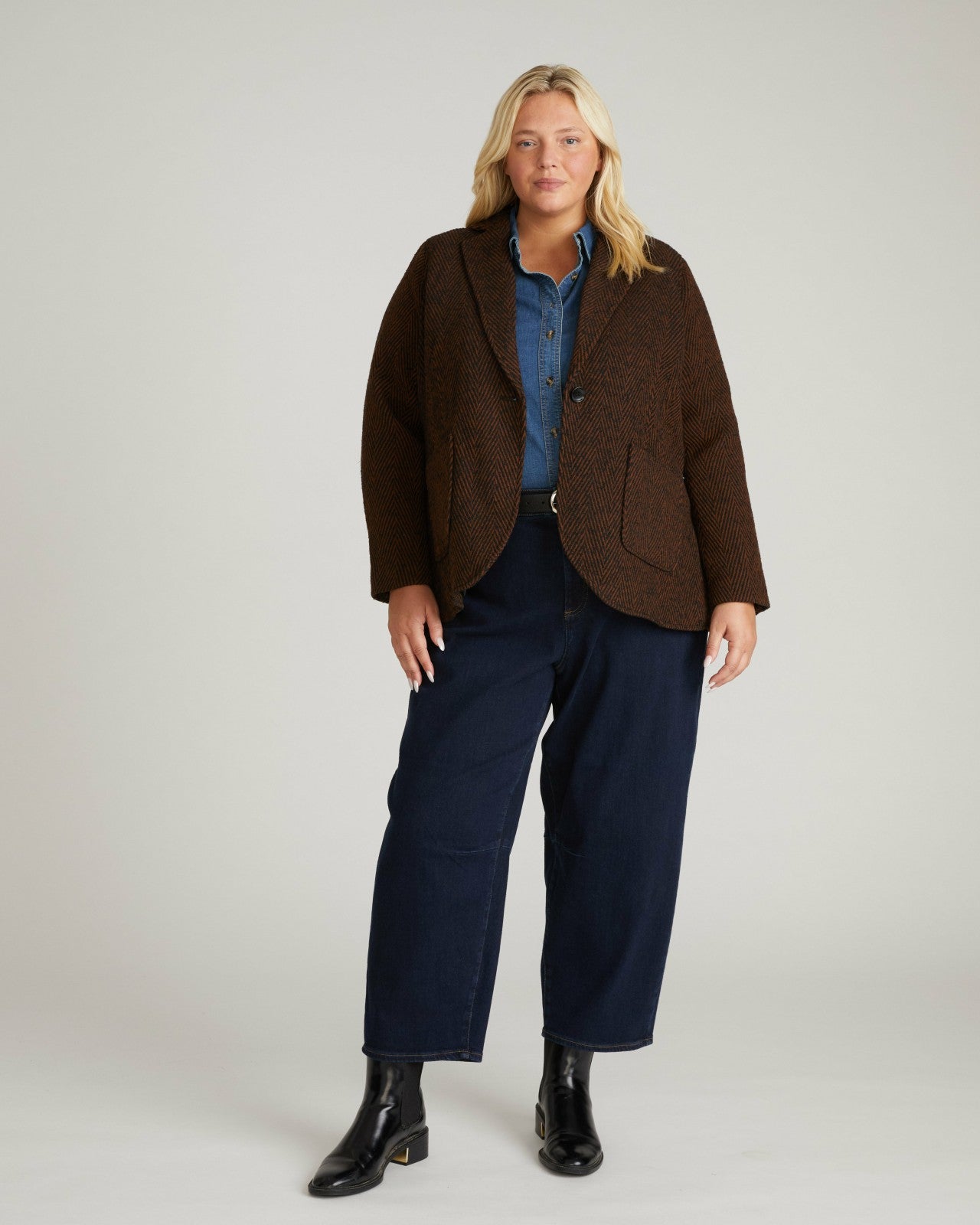Universal Standard Kidjo Tailored Wool Jacket - Black/Brown Herringbone