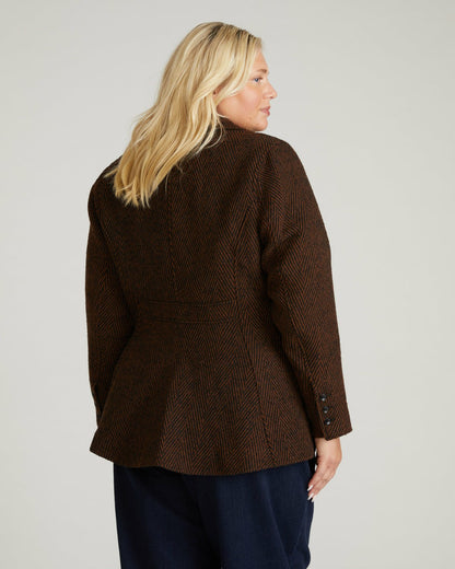 Universal Standard Kidjo Tailored Wool Jacket - Black/Brown Herringbone