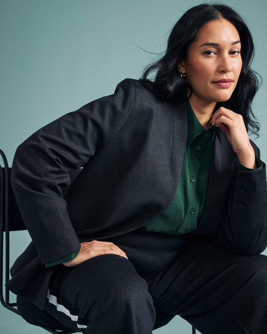 Universal Standard PowerPonte Denim Collarless Blazer - Charcoal