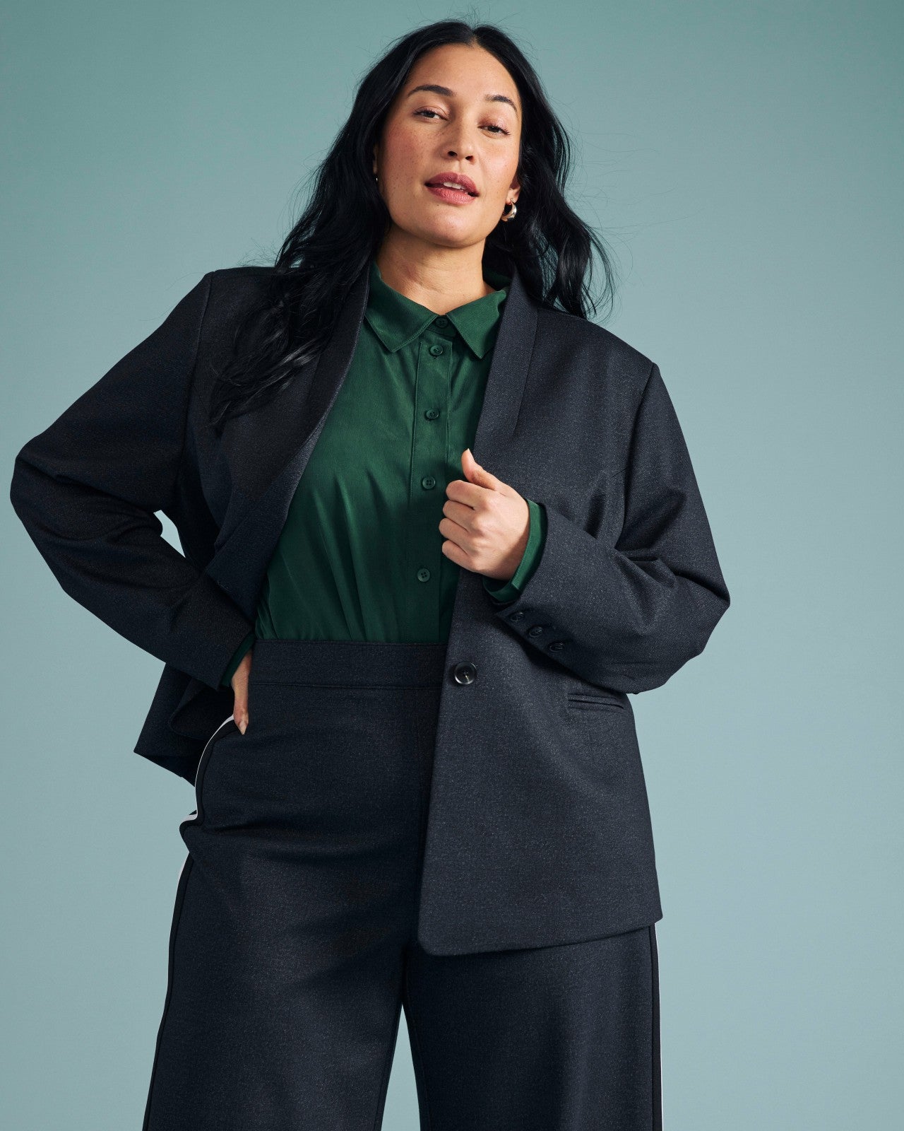 Universal Standard PowerPonte Denim Collarless Blazer - Charcoal