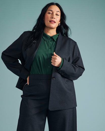 Universal Standard PowerPonte Denim Collarless Blazer - Charcoal
