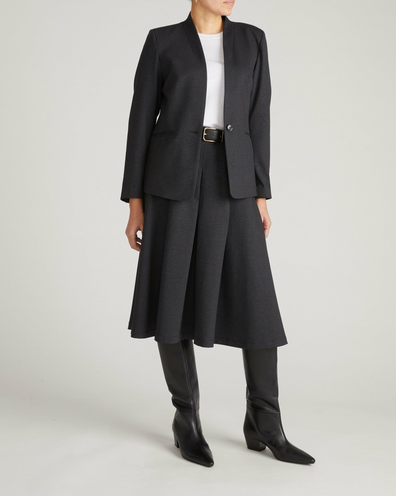 Universal Standard PowerPonte Denim Collarless Blazer - Charcoal