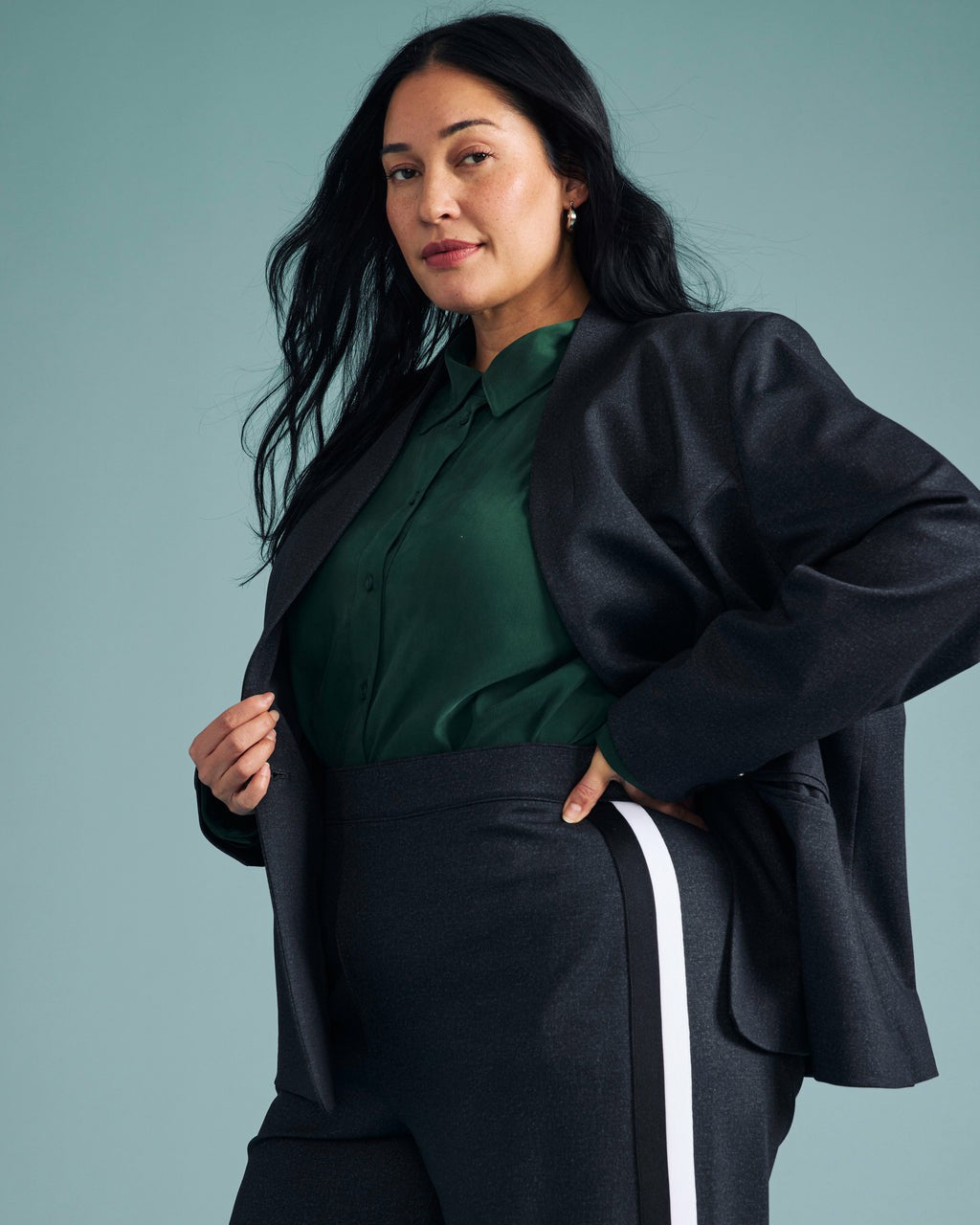 Universal Standard PowerPonte Denim Collarless Blazer - Charcoal