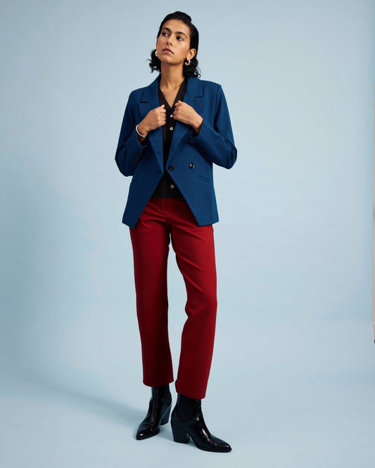 Universal Standard Bianca Double Breasted Ponte Blazer - Deep Teal