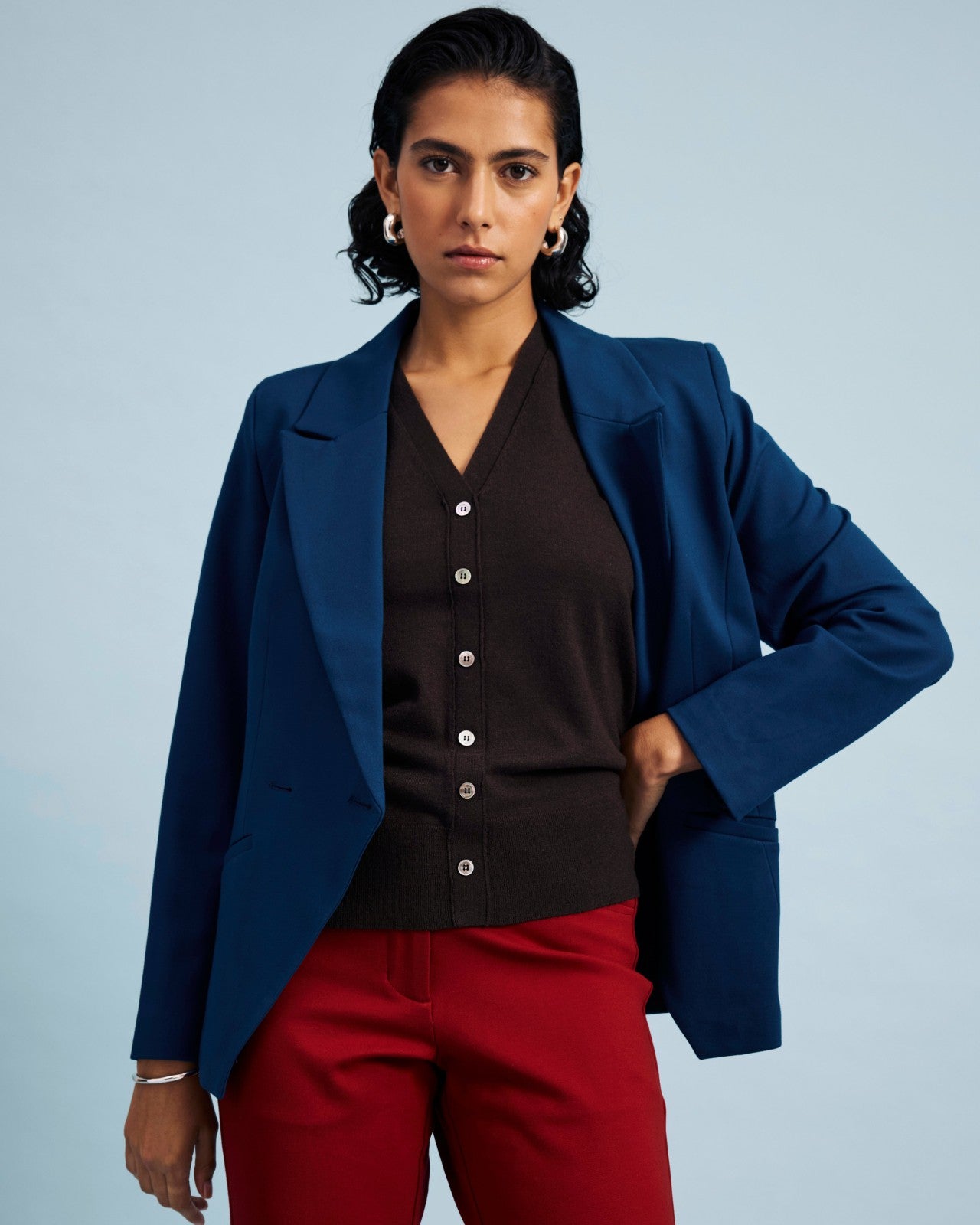 Universal Standard Bianca Double Breasted Ponte Blazer - Deep Teal