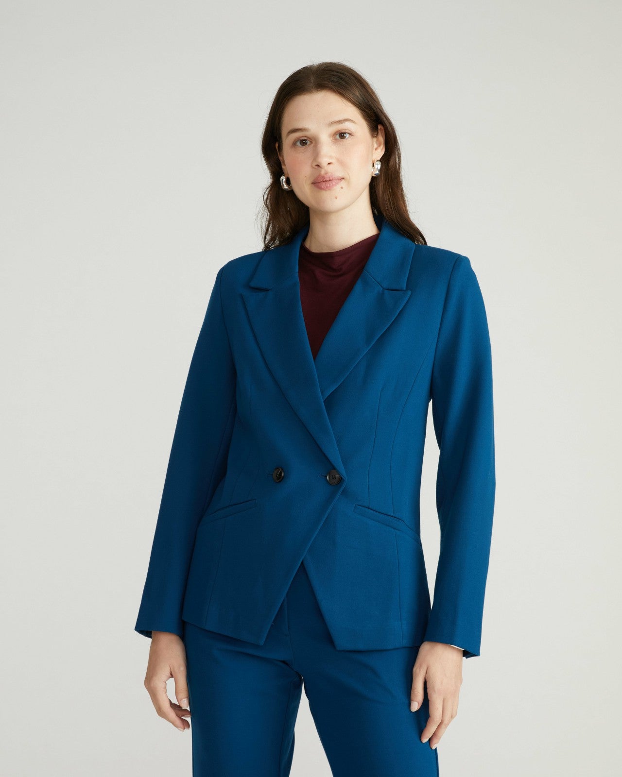 Universal Standard Bianca Double Breasted Ponte Blazer - Deep Teal